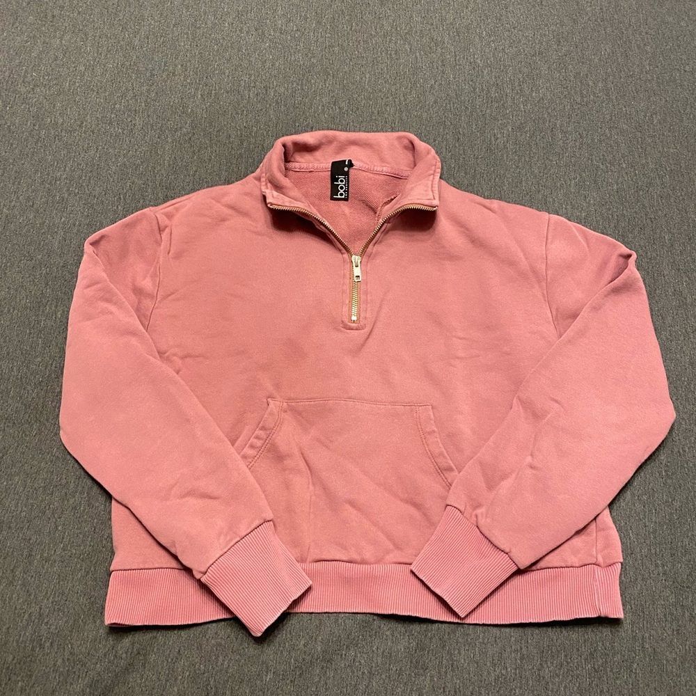 Bobi Los Angeles | 100% Cotton Blush Long-sleeve Halfzip Jacket with Collar